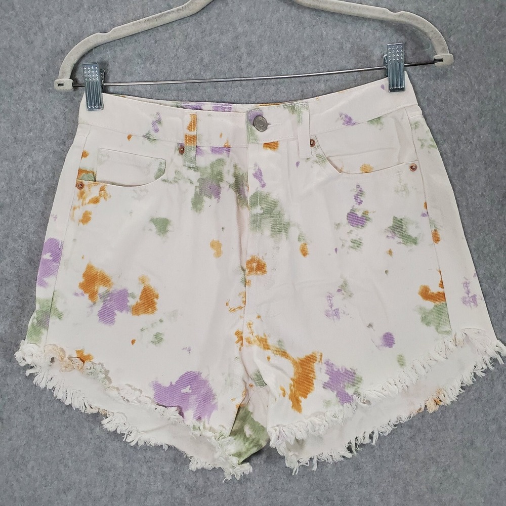 Wild Fable Women Shorts 4 White Tie Dye Denim High Waist Cut off Inseam 3" - Picture 1 of 10